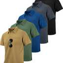 ZITY 5 Pack Polo Shirts for Men with Pocket Dry Quickly Short Sleeve Athletic Outdoor Work Collared Shirts (Large, Black+ grey+ royal Blue+ army Green+ khaki, L)