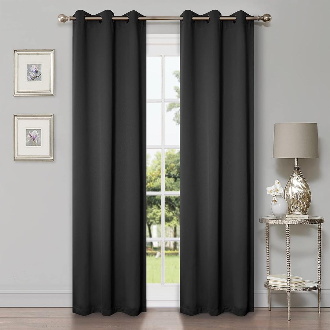 Superior Blackout Curtains, Room Darkening, Bedroom, Living Window Accents, Sun Blocking, Thermal, Classic Modern, Solid Collection, Set of 2 Panels, 6 Grommets, 42" x 96", Black