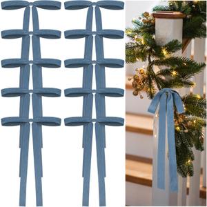 24 Pcs Velvet Bows Christmas Tree Ornaments Vintage Double Faced Velvet Ribbon Bows for Tree Garland Wreath Indoor Outdoor Xmas(9 x 13 Inch, Width of 1",Dusty Blue)