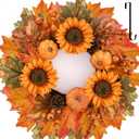 20 Inch Fall Wreaths for Front Door, Autumn Wreath with Pumpkins, Sunflowers, Pine Cones, Berries. Thanksgiving Harvest Front Door Wreath Decor, Farmhouse Outdoor Halloween Wreaths for Outside Indoor