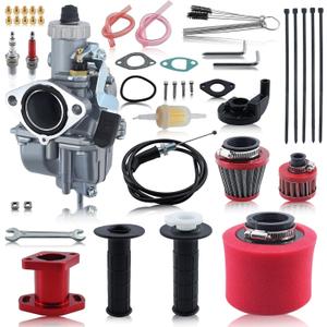 VM22 26mm Carburetor Carb for Predator 212cc 196cc 224cc 200cc CT200U BT200X Mini Bike Go Kart KT196 Go Kart GX160 GX200 6.5hp Engine with 38mm Air Filter Intake Manifold Main Jets Kit (Red)