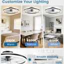 VOLISUN Low Profile Ceiling Fans with Lights and Remote, 27.6in Flush Mount Ceiling Fans with Light, 3000K-6500K Dimmable Fandelier LED Fan Light, Black Bladeless Ceiling Fans with Lights for Bedroom