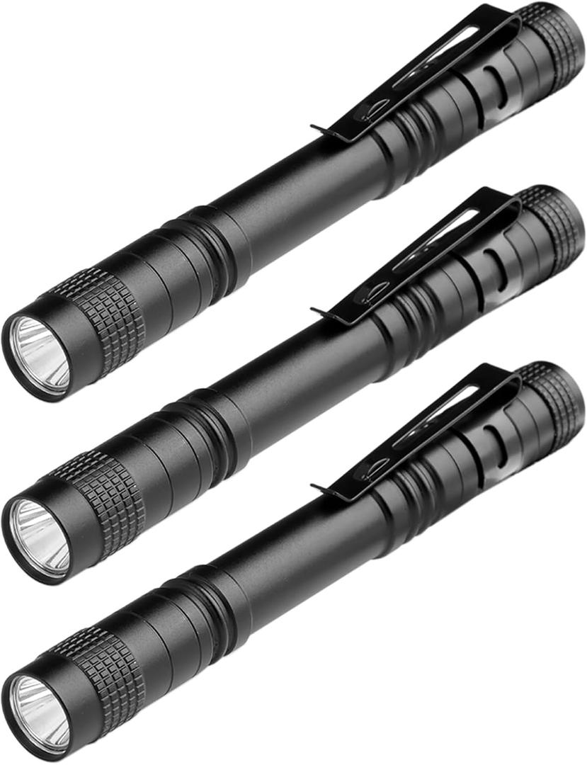 Mini Flashlight, AAA Small Pen Light with Clip, Portable 500lm Pocket Pen Flashlight for Inspection Repair Outdoor Emergency (3 Pack, Black, 5.1")