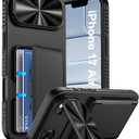 ATATOO for iPhone Air Case Wallet, Built-in Card Holder (3-5 Cards) & Stand & Camera Cover, Military Grade Protection Rugged Silicone Kickstand Phone Cover Case for iPhone Air 2025, 6.5", Black