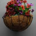 Artificial Silk Flowers Hanging Baskets Outdoors Indoors, Daisy with Eucalyptus Leaves Arrangement for Garden Yard Spring Summer Decor Faux Green Plant Metal Coconut Lining (Red Purple Red Brown)