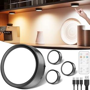 USB Rechargeable LED Puck Lights with Remote Control, 2400mAh Battery Operated Push Light Stick on Magnetic Tap Lights for Closet Wireless Kitchen Under Cabinet Touch Lamp Shelf Press Button Light
