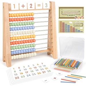 Abacus for Kids Math - Wooden Abacus with 100 Counting Sticks and 112 Math Cards, Counting Toys for Preschool Learning, Educational Math Toys for Developing Fine Motor Skills, Math Calculation