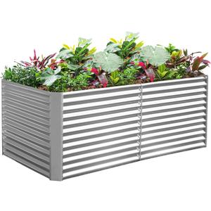 Land Guard 8x4x3ft Rectangular Galvanized Raised Garden Beds, Large-Capacity Metal Planter Box Outdoor, Durable Deep Raised Garden Bed 3ft Tall, Raised Beds for Gardening Vegetables, Classic Silver