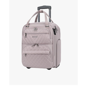 KROSER Carry On Underseat Multi-functional, 16-inch Underseater Lightweight Overnight Suitcase for Women, Dusty Pink