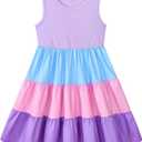 Lovekider Little Girls Casual Cotton Sleeveless Dresses Summer Swing Twirly Sundress Kids 3D Cute Sun Dress 4-8T (5T, Pink Purple Blue)