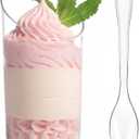 Zezzxu 50 Pack Mini Dessert Cups with Spoons, 2.2 oz Plastic Small Dessert Shotter Cups Slanted Appetizer Cups for Serving Mousse Pudding Triffle