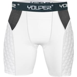 Youper Youth Elite Compression Padded Sliding Shorts w/ Cup Pocket for Baseball, Football (White, X-Small)