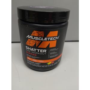 MUSCLETECH SHATTER PRE WORKOUT, RAINBOW CANDY, 40 SERVINGS, 8.95OZ(254G). 07/nov/2025