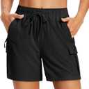 MAGCOMSEN Women's 5'' Hiking Cargo Shorts UPF 50 Quick Dry Lightweight Athletic Golf Outdoor Summer with Zipper Pockets (Black), L