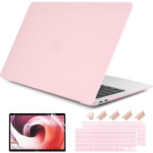 DONGKE Compatible with MacBook Air 13 inch Case 2021 2020 2019 2018 Release Model: M1 A2337 A2179 A1932, Matte Hard Case Cover for MacBook Air 13 inch with Retina Display Touch ID - Solid Pink