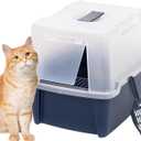 IRIS USA Cat Litter Box, Litter Box Enclosure with Scoop and Front Door Flap, Covered Kitty Litter Box for Privacy, Portable, Easy to Clean, Navy