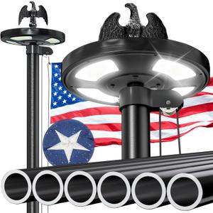 20FT Heavy Duty Flag Pole for Outside House, 100MPH Wind Rated 12 Gauge Extra Thick Aluminum Flagpole Kit, Black Eagle Topper & Solar Light, All-Weather Yard Display with Ground Sleeve, 3x5 USA Flag (Black, 20 FT with Light)