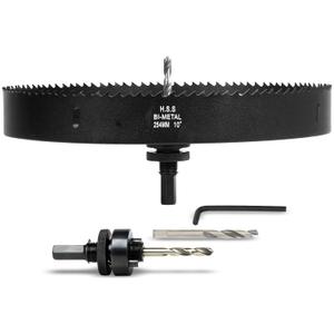 10 Inch Hole Saw with Arbor for Wood Metal Plastic, 10 in Bimetal Hole Cutter, Fast Chip Removal, Smooth Flat Drilling Edge, Lightweight & Portable (Black)