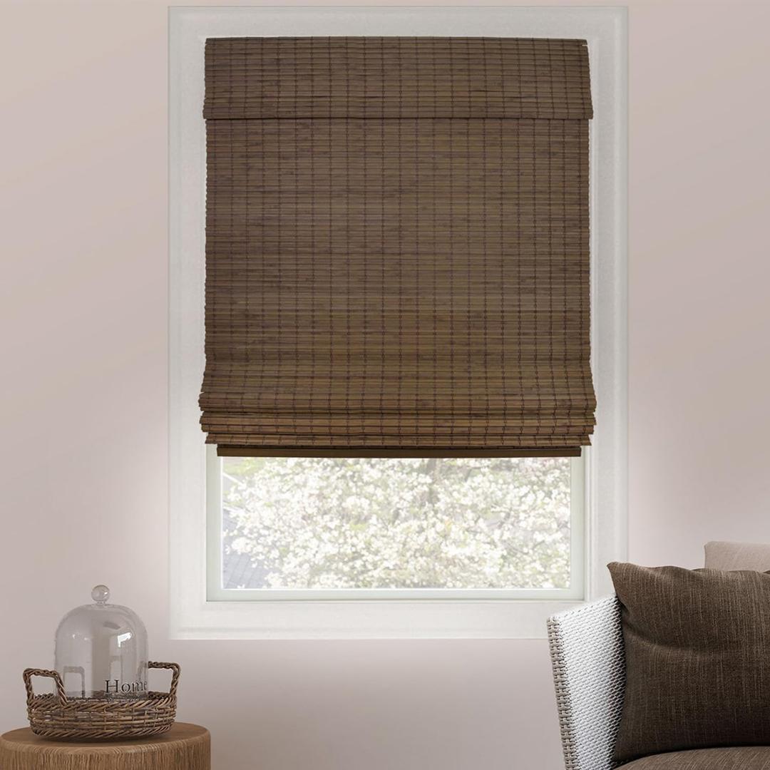 CHICOLOGY Bamboo Roman Shade, Cordless Light Filtering Woven Wood Window Treatment for Living Room, Dining Room, Kitchen & Office, Natural Bamboo Blinds for Boho Coastal Decor, Moose, 27" W x 64" H