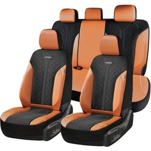 Coverado Seat Covers Full Set, Waterproof Car Seat Covers, PU Leather & Breathable Mesh Seat Protectors, 5-Piece Automotive Seat Covers, Universal Fit for SUVs, Trucks, Sedans (Brown&Black)