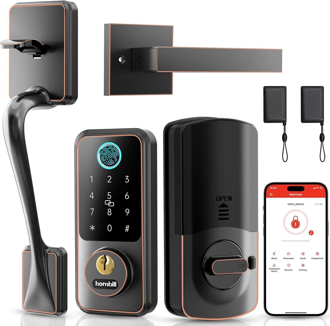 Hornbill Smart Lock Set with Keypad, Keyless Entry Deadbolt with Handle, Digital Bluetooth Door Lock for Front Door, Oil Rubbed Bronze