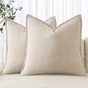 MIULEE Decorative Linen Euro Sham Pillow Covers 26x26 Natural Beige Boho Farmhouse Neutral Couch Throw Pillows for Bed Pack of 2 Accent Modern Pillowcase Sofa Living Room Home Decor