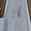 48x22 Vanity Top with Sink, Belly White Engineered Stone Counter Top with Middle Undermount Sink& Backsplash,8in. Faucet Hole Spacing Vanity Sink Top