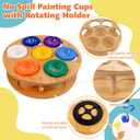 10 Pcs No Spill Painting Cups with Rotating Holder, Paint Cups with Lids for Kids, Paint Brush Cleaner Cup with Kids Art Smock, Paint Containers Arts and Crafts Supplies for Acrylic Paint, Watercolor