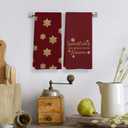 Qeheb Vintage Christmas Snowflake Kitchen Towels Set of 2, Red Christmas Dish Tea Towels for Kitchen, Rustic Winter Holiday Xmas Snowflake Decorative Hand Towels for Bathroom Decor, 16X24In