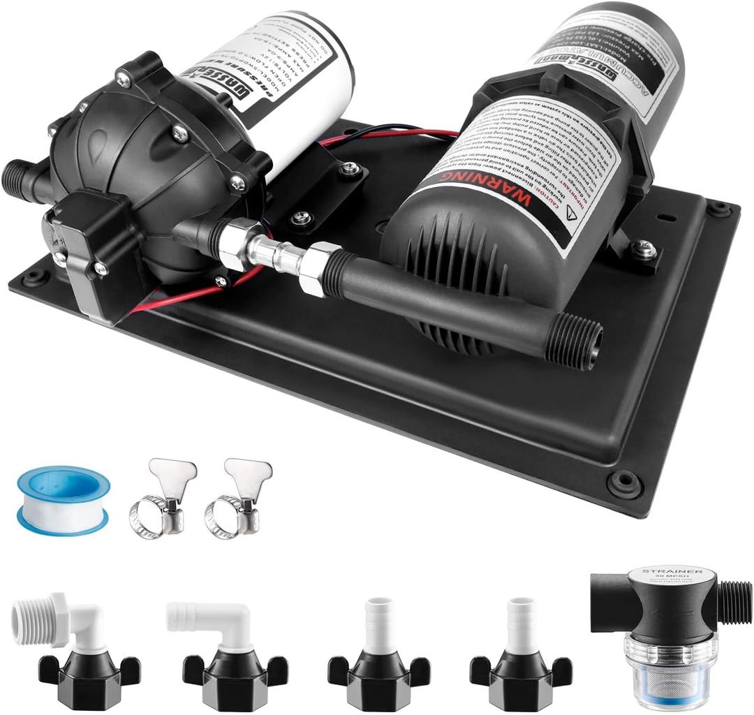 WASSERMANN 12V Boat Water Pump and Accumulator Tank System, 7.0GPM 75PSI Self Priming Water Diaphragm Pump with 1L 10 PSI Pre-Pressurized Accumulator Tank, Pressure Switch, for Boat Garden RV Camping