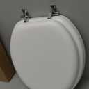 Mayfair Padded Toilet Seat with Chrome Hinges, Soft Vinyl over Wood Core Seat, Made in USA, Round, White (Elongated)