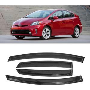 Window Visor for Toyota Prius 2010-2015, Out-Channel Rain Guards Shields Vent Deflector Shade Wind Dark Smoke 2011 2012 2013 2014, Tape-On Outside-Mount, 4PCS
