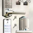 Veise VE019 Fingerprint Smart Lever Lock - APP Control, Keypad Door Lock with Handle, Keyless Entry for Front Door and Bedroom, Electronic Digital Knob, Remote Grant, IP66 Weatherproof, Satin Nickel