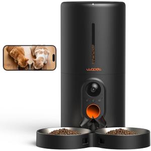 WOPET Automatic Cat Feeder with Camera for Two Cats, 6L Automatic Dog Feeder with HD Video and Night Vision, 5G/2.4G WiFi Pet Feeder for Cats & Dogs, SD Card Storage & 2-Way Audio (Black)
