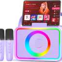 Karaoke Machine,Portable Bluetooth Speaker with 2 Wireless Microphone for Adults & Kids with LED Lights, Karaoke Microphone with PA System Supports USB/TF/AUX,Gift for Party (Purple)
