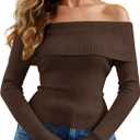 Off The Shoulder Sweater for Women Long Sleeve Pullover Ribbed Knit Going Out Thumbhole Tops 2025 Fall Sexy Outfits (Large)