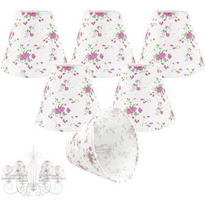 6 Pcs Chandelier Lamp Shades 3" Top x 6'' Bottom x 5'' Slant Small Clip on Lampshades for Candelabra Bulbs Decorative Pink Light Covers Set for Pendant Wall Lights Home Party Wedding Decor