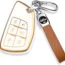 QBUC for Chevy Key Fob Cover with Keychain Soft TPU Protection Case Compatible with 2021-2026 Chevy Tahoe Suburban GMC Yukon Denali Silverado 6-Buttons(Gold Trim Ivory)