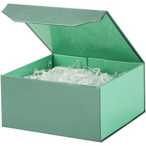 PACKGILO 6 Pcs Small Green Gift Box 6x6x3 Inch Magnetic Gift Box Small Magnetic Box with Crinkle Paper Green Small Gift Box with Shredded Paper Luxury Gift Boxes with Lids for Presents