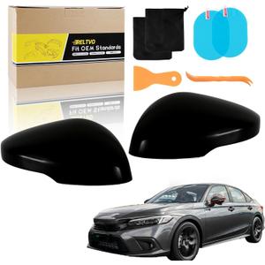 Mirror Cover Set with LED Turn Signal for Honda Civic 11th Gen 2022 2023 2024 2025,Glossy Black,Left Side Rearview Mirror Cap Trim (Glossy Black,With Light, Left&Right)