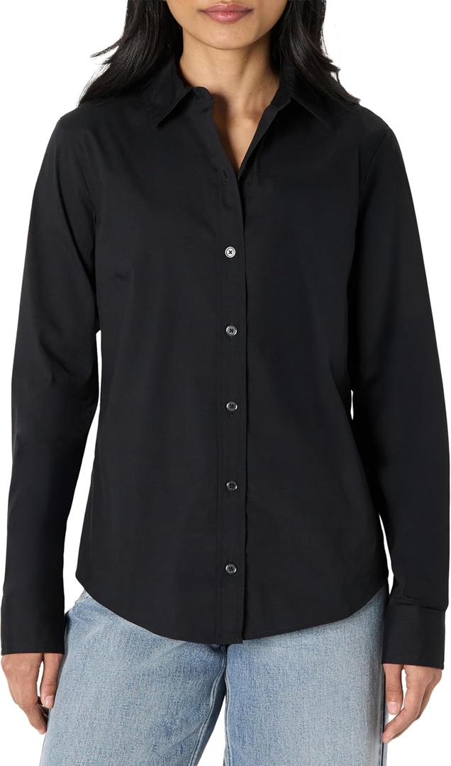 Amazon Essentials Women's Slim-Fit Stretch Poplin Button-Up Dress Shirt, Large
