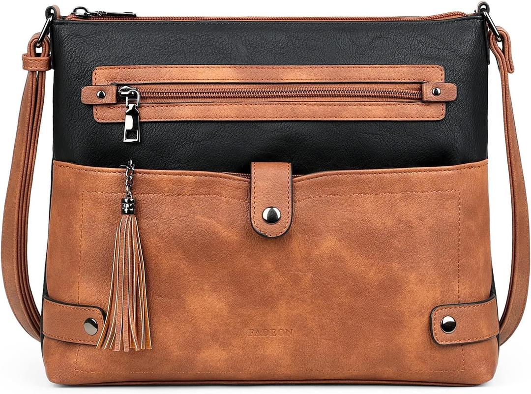 FADEON Large Crossbody Purses for Women Crossbody Bag, Designer Leather Cross Body Purses Multi Pocket Shoulder Bag