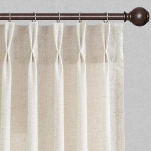 Joywell Linen Pinch Pleated Window Curtains 96 Inches Long, Back Tab Clip Rings Light Filtering Drapes with Hooks for Master Bedroom Living Room Decor,W50 x L96,Natural Beige,2 Panels Set 8 FT