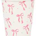 100Pcs Pink Bow Paper Cups Bowknot Party Cups 9oz Pink and White Disposable Coffee Cups for Birthday Bachelorette Wedding Birthday Bridal Baby Shower Party Supplies