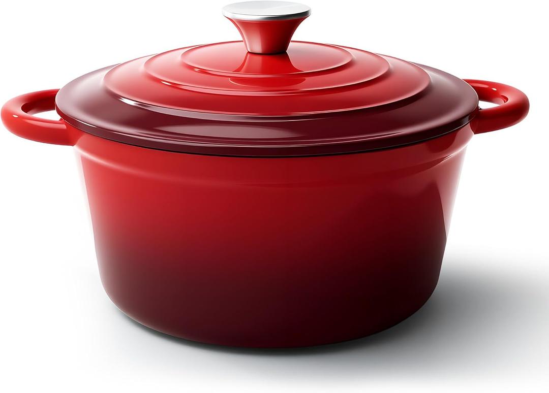 6 Quart Dutch Oven Pot with Lid, Non Stick Enameled Cast Iron Dutch Oven for Bread Baking, Heavy-Duty, Oven Safe Ceramic Cookware Up to 500F for Baking, Braising, Stews, Roasting, Red