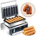 Commercial Corn Dog Waffle Maker 1600W Lolly stick waffle Maker 6 Slice Non-Stick Stainless Steel Corn Hot Dog Waffle Iron with Temp and Time Control, for Restaurant Bakery Snack Bar Family