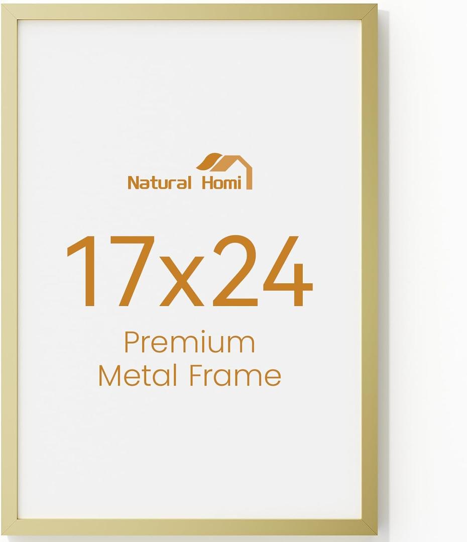 17x24 Aluminum Metal Picture Frame,Tempered Glass Gold Photo Frame 17x24 for Family Photo,Posters,Art,Document to Wall Mount Horizontally or Vertically