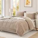 Plush King Size Comforter Set Light Taupe, Flannel Velvet Comforter Sets 7 Pieces Bed in a Bag, Soft Warm Winter Bedding Set with Sheets, Pillowcases & Shams