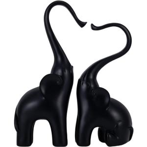 Loving Elephant Statues Home Decor, Small Black Elephant Figurines in Love, Elephant Sculpture Heart Decorative Objects for Bookshelf Decor