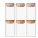 24Oz Glass Storage Jars With Bamboo Lids- 6 Pack Clear Glass Canisters Square Airtight Stackable Ideal For Pantry Storage Containers Organizers